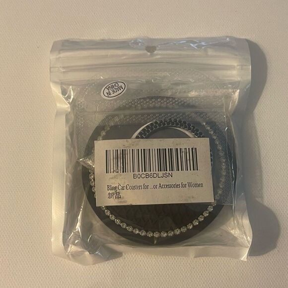 Black Bling Car Cup Coasters and Start Button Cover in Black Bling Set of 3 NWT - Picture 4 of 4